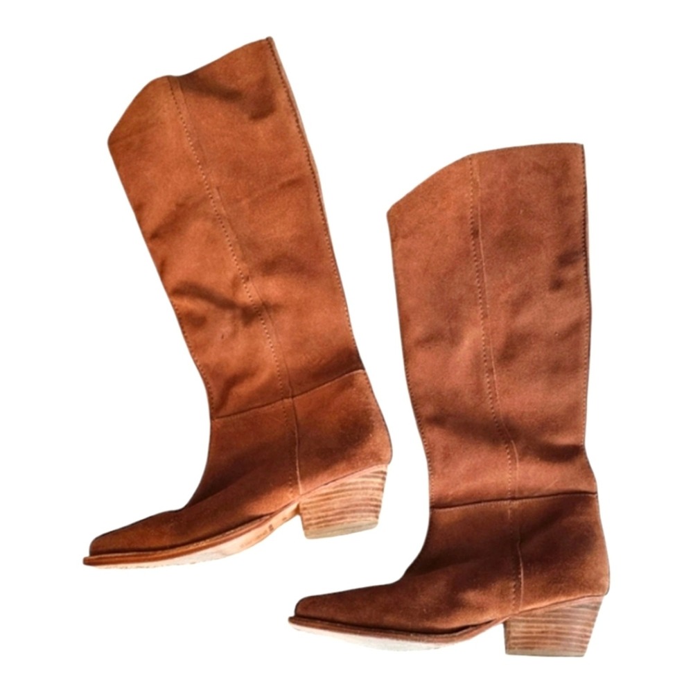 Free People Sway Low Slouch Boots Tan pointed Toe Stacked Heel Size EU 36.5‎  6 - Picture 4 of 13